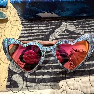 SLYK Shades Sweetheart wood sunglasses with abalone shell frames sunset pink